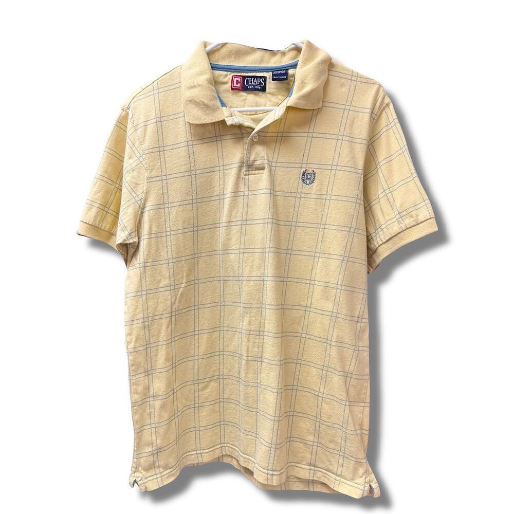 Chaps Men's Yellow Checkered Polo Shirt Size S Short Sleeve
